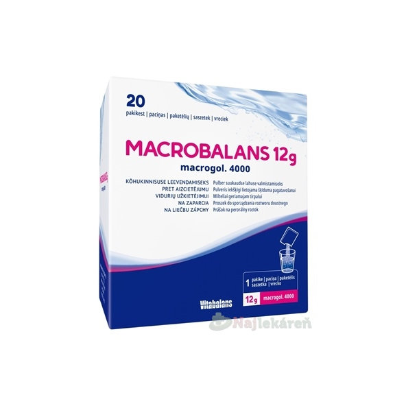 Vitabalans MACROBALANS 12g macrogol. 4000 vrecúška, prášok na perorálny roztok na zápchu 20ks