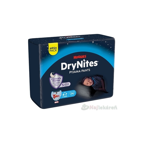 HUGGIES DryNites M chlapci 4-7 rokov MEGA 17-30 kg 26 ks