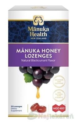 Manuka Health MANUKA HONEY DROPS cmúľacie pastilky čierna ríbezľa 15 ks