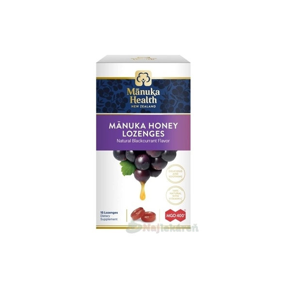 Manuka Health MANUKA HONEY DROPS cmúľacie pastilky čierna ríbezľa 15 ks