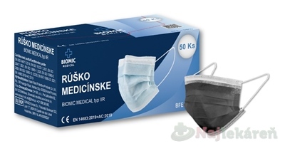 E-shop BIOMIC RÚŠKO medicínske pre dospelých typ IIR čierne 50 ks