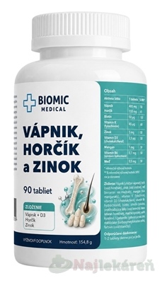 BIOMIC Vápnik Horčík Zinok 90 tabliet
