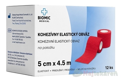 BIOMIC Kohezívny elastický obväz červený 5 cm x 4,5 m 12 ks