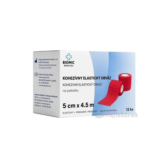 BIOMIC Kohezívny elastický obväz červený 5 cm x 4,5 m 12 ks