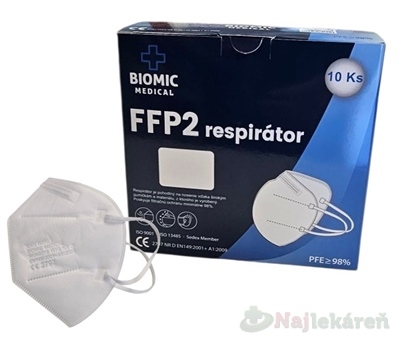 E-shop BIOMIC Respirátor FFP2 NR D bez ventilu jednorazový biely 10 ks
