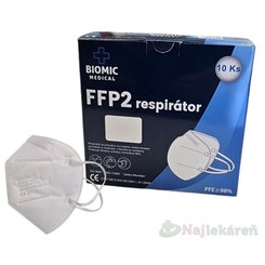 BIOMIC Respirátor FFP2 NR D bez ventilu jednorazový biely 10 ks