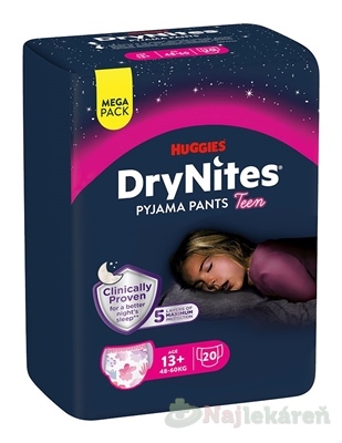 HUGGIES DryNites XL dievčatá 13+ MEGA 48–60 kg 20 ks