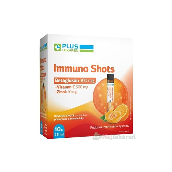 Plus Lekáreň Immuno Shots ampulky pomaranč a mandarínka 10 x 25 ml