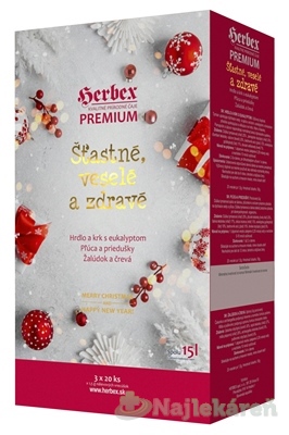 HERBEX Premium Štastné, veselé a zdravé bylinné čaje (Hrdlo s eukalyptom + Pľúca a priedušky + Žalúdok a črevá) vrecúška 3x20 ks kúpite na Najlekaren.eu