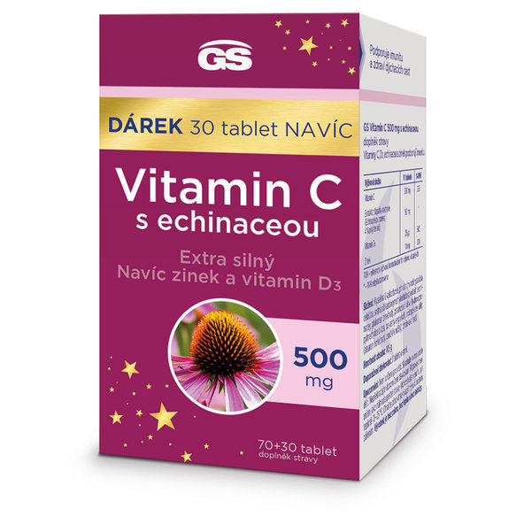GS Vitamín C 500mg s Echinaceou 70tbl + darček navyše 30tbl