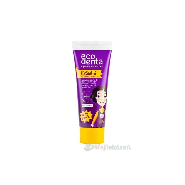 EcoDenta For Kids Raspberry Kaké Maké zubná pasta 0–12 rokov 75 ml