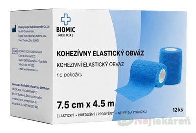BIOMIC Kohezívny elastický obväz modrý 7,5 cm x 4,5 m 12 ks