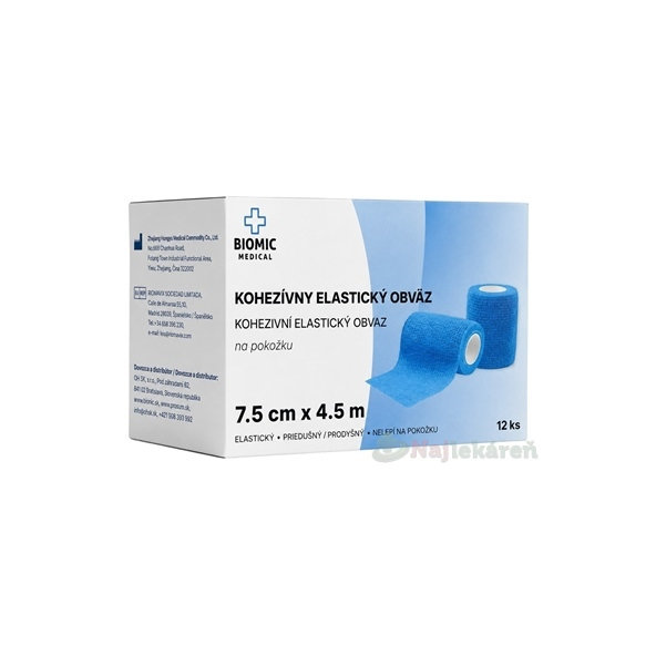 BIOMIC Kohezívny elastický obväz modrý 7,5 cm x 4,5 m 12 ks