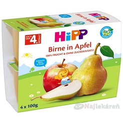HiPP BIO 100% Ovocie Jablká s hruškami ovocný príkrm 4m+ 4x100 g