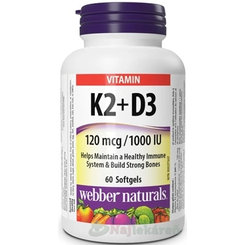 Webber Naturals Vitamín K2 120 mcg a D3 1000 IU 60 kapsúl