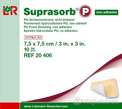 SUPRASORB P PU Krytie na rany nelepiace 7,5x7,5cm 10ks