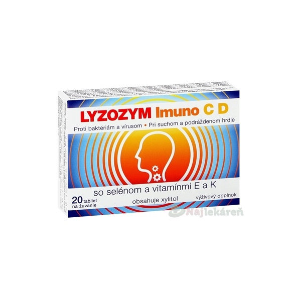 LYZOZYM IMUNO C D SO SELÉNOM A VITAMÍNMI E a K na žuvanie 20 ks