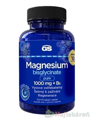 GS Magnesium bisglycinát pure 1000 mg + B6 Darček 100 + 10 tabliet