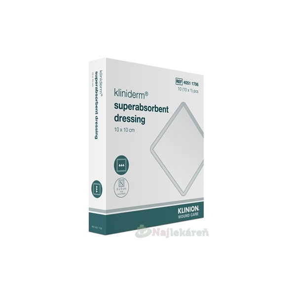 Kliniderm superabsorbent dressing krytie 10x10cm 10ks