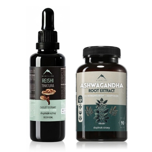 Hrotlife Pokoj a rovnováha Reishi tinktúra 50 ml a Ashwagandha 90 kapsúl
