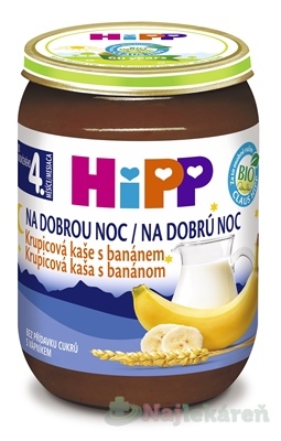 Hipp BIO kaša na dobrú noc krupicová s banánom detský príkrm 190 g kúpite na Najlekaren.eu