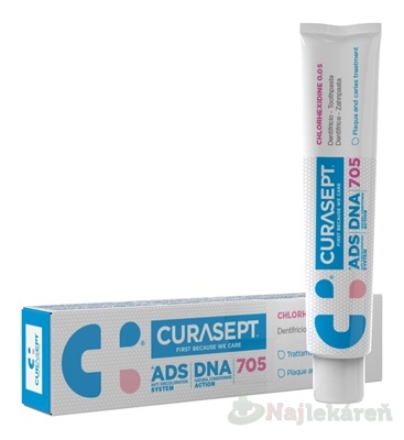 CURASEPT ADS DNA 705 zubná pasta s chlórhexidínom 0,05% 75 ml