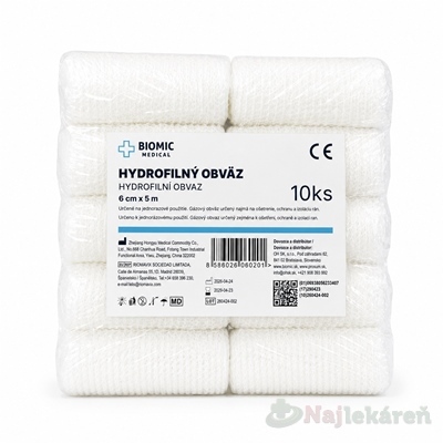 BIOMIC Obväz hydrofilný nesterilný 6 cm x 5 m 10 ks