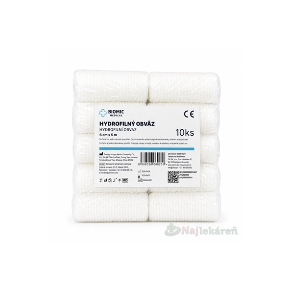 BIOMIC Obväz hydrofilný nesterilný 6 cm x 5 m 10 ks