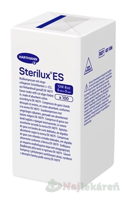 STERILUX ES kompres nesterilný so založenými okrajmi 13 vlákien 8 vrstiev (5cmx5cm) 100 ks