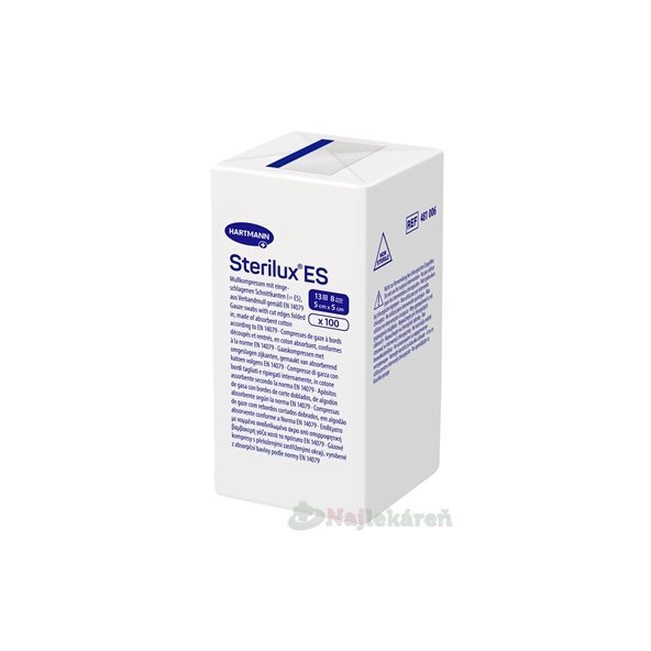 STERILUX ES kompres nesterilný so založenými okrajmi 13 vlákien 8 vrstiev (5cmx5cm) 100 ks