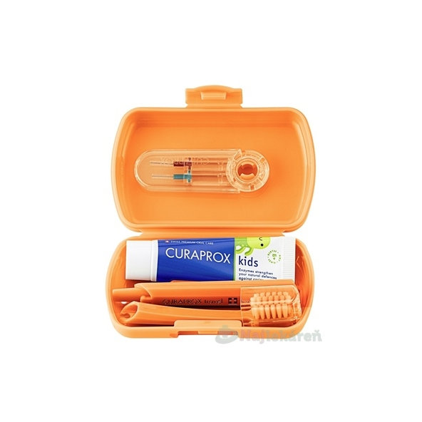CURAPROX Kids Travel set cestovná sada ORANŽOVÁ