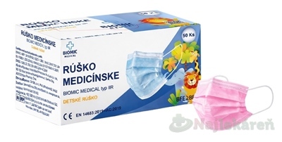 E-shop BIOMIC RÚŠKO medicínske detské typ IIR ružové 50 ks
