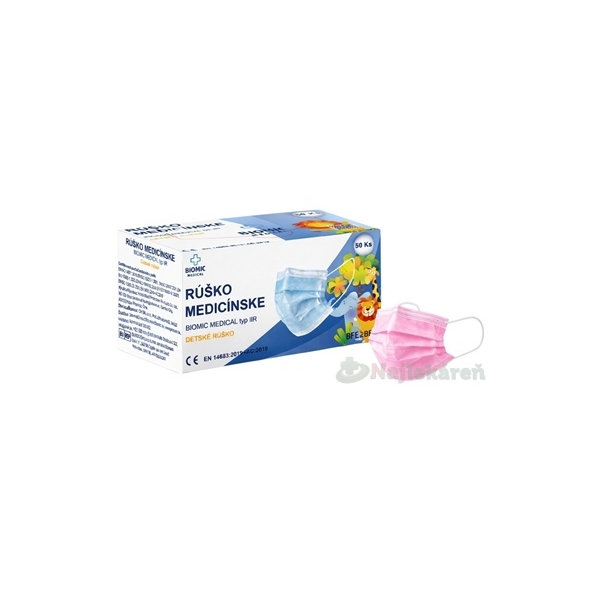 BIOMIC RÚŠKO medicínske detské typ IIR ružové 50 ks