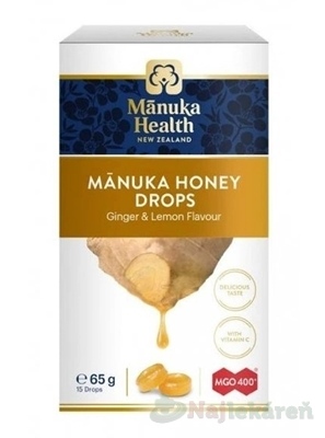 Manuka Health MANUKA HONEY DROPS cmúľacie pastilky zázvor a citrón 15 ks