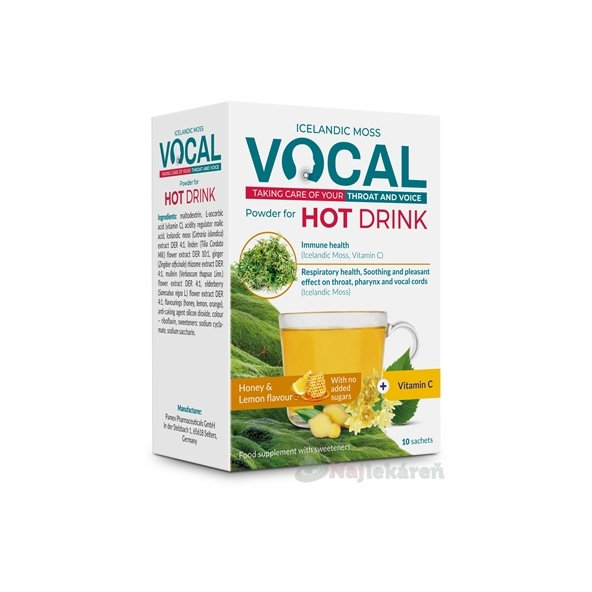 VOCAL HOT DRINK prášok na prípravu nápoja s príchuťou medu a citrónu, vrecúška 1x10 ks