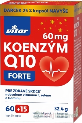 VITAR Koenzým Q10 forte 60 mg 60 + 15 kapsúl navyše kúpite na Najlekaren.eu