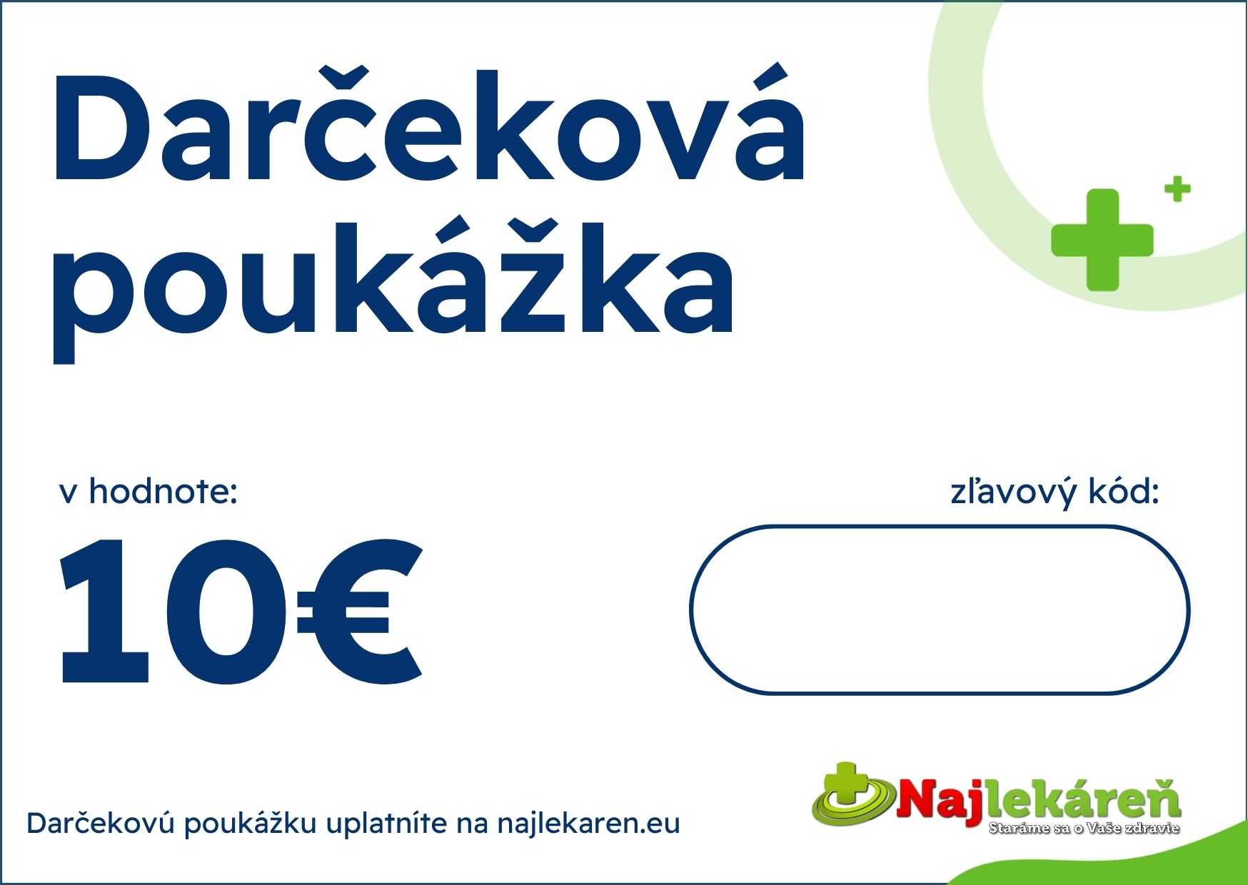 Darčeková poukážka na nákup v eshope Najlekáreň v hodnote 10€