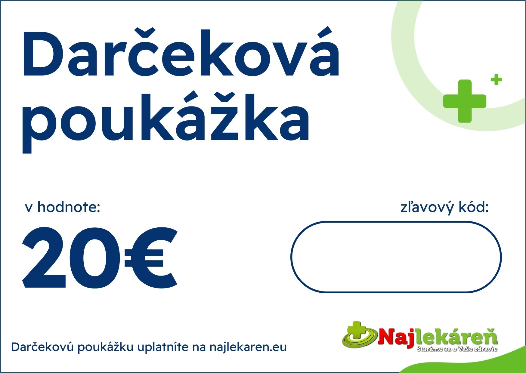 Darčeková poukážka na nákup v eshope Najlekáreň v hodnote 20€