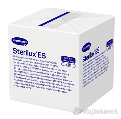 STERILUX ES kompres nesterilný so založenými okrajmi 13 vlákien 8 vrstiev (10cmx10cm) 100 ks