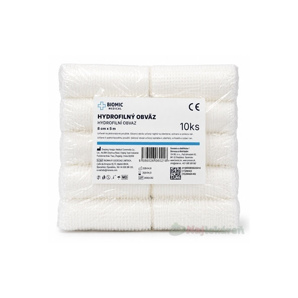 BIOMIC Obväz hydrofilný nesterilný 8 cm x 5 m 10 ks