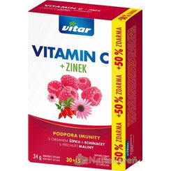 VITAR vitamín C + zinok, echinacea a šípka, príchuť malina 45 ks (30 + 15 ks ZADARMO)