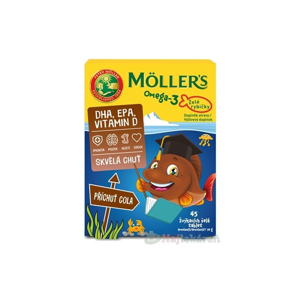 MOLLER´S Omega 3 Želé rybičky 45 žuvacích tabliet príchuť cola