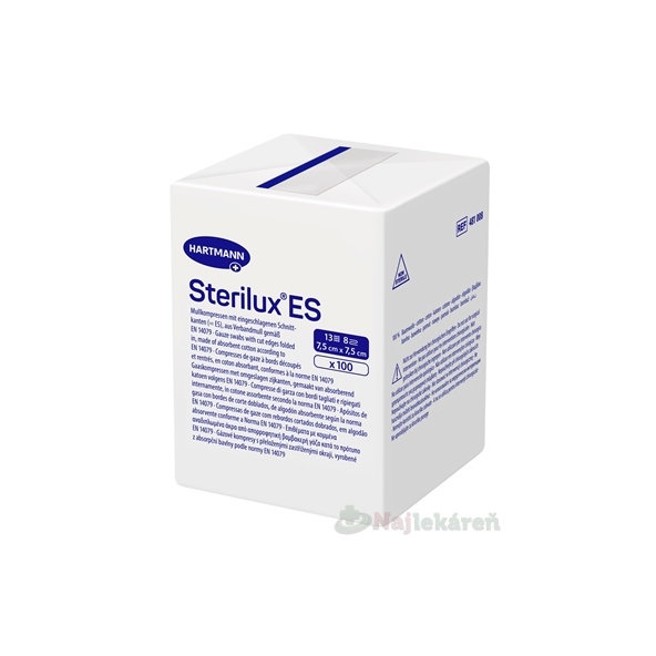 STERILUX ES kompres nesterilný so založenými okrajmi 13 vlákien 8 vrstiev (7,5cmx7,5cm) 100 ks