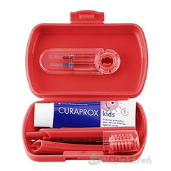 CURAPROX Kids Travel set cestovná sada ČERVENÁ