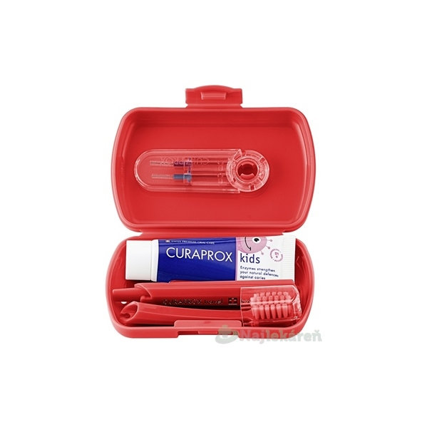 CURAPROX Kids Travel set cestovná sada ČERVENÁ
