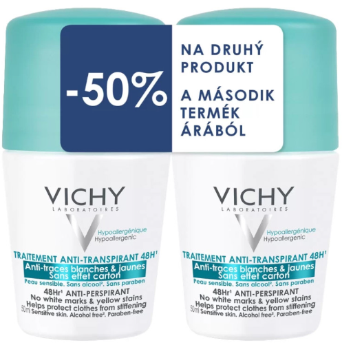 VICHY DEO ANTI-TRACE ROLL-ON proti nadmernému poteniu DUO 2x50ml
