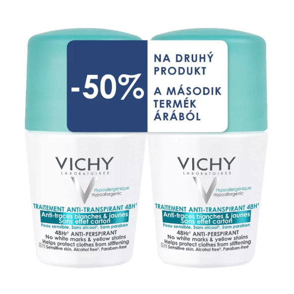 VICHY DEO ANTI-TRACE ROLL-ON proti nadmernému poteniu DUO 2x50ml