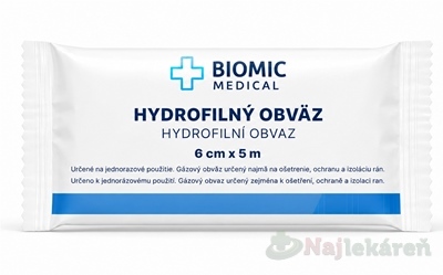 BIOMIC Obväz hydrofilný sterilný 6 cm x 5 m