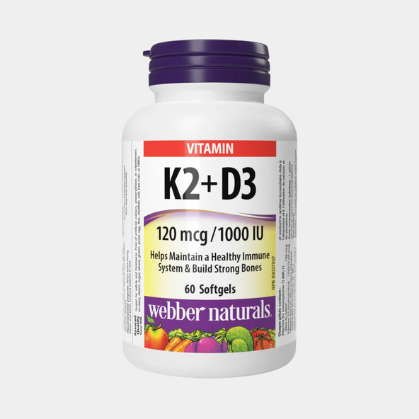Webber Naturals Vitamín K2 120 mcg + D3 1000 IU 60 kapsúl