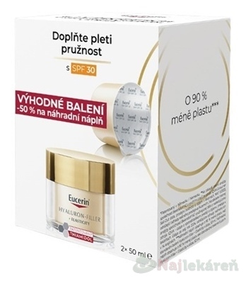 Eucerin HYALURON-FILLER+ELASTICITY Denný krém SPF30 50ml + náhradná náplň kúpite na Najlekaren.eu